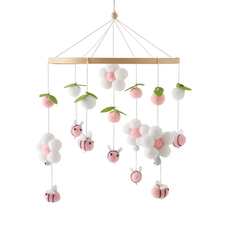 Wooden Crib Mobile with Music Box – Soft Felt Bear Baby Bed Bell Toy for Newborns