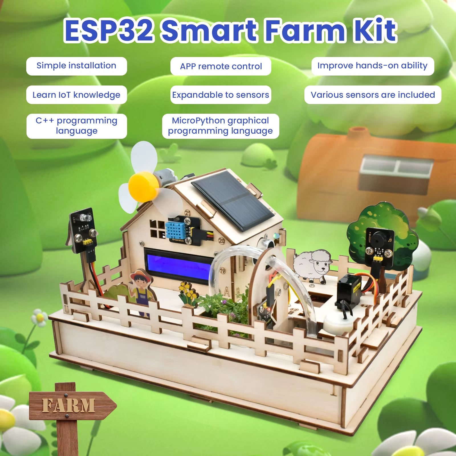 ESP32 Smart Farm IoT Kit – DIY Starter Kit with ESP32 Board for Arduino & Scratch 3.0 Graphical Programming