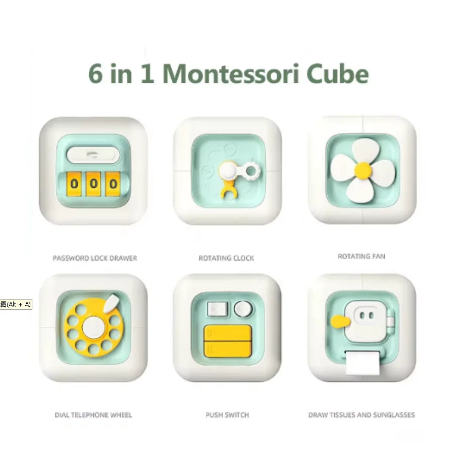 6-in-1 Montessori Busy Board Cube – Sensory Educational Toy for Babies and Toddlers