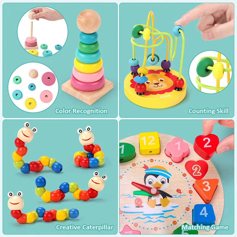 Montessori Wooden Baby Toys Set (5–6 Pcs) – Educational Development Puzzles for Boys & Girls