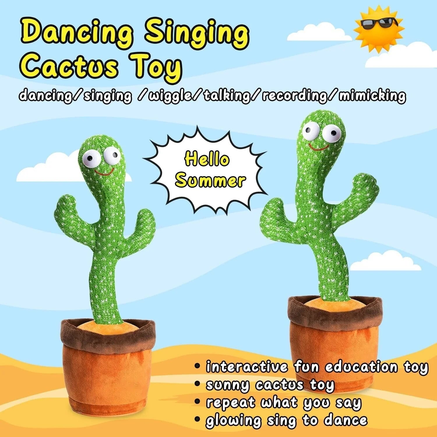Dancing Cactus Plush Toy – Electronic Singing & Recording Doll with Music and Movement, Funny Interactive Gift for Kids