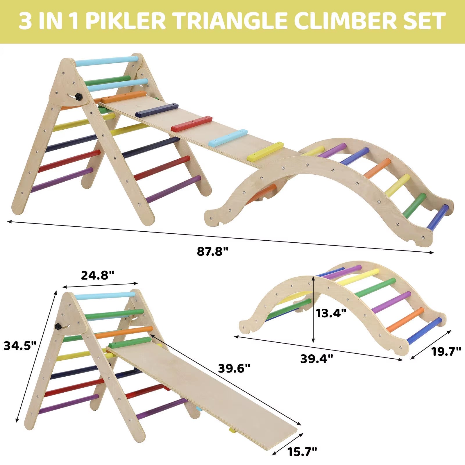 Foldable Wooden Climbing Triangle Ladder Set – 3-in-1 Indoor/Outdoor Montessori Play Gym with Slide & Ramp for Kids