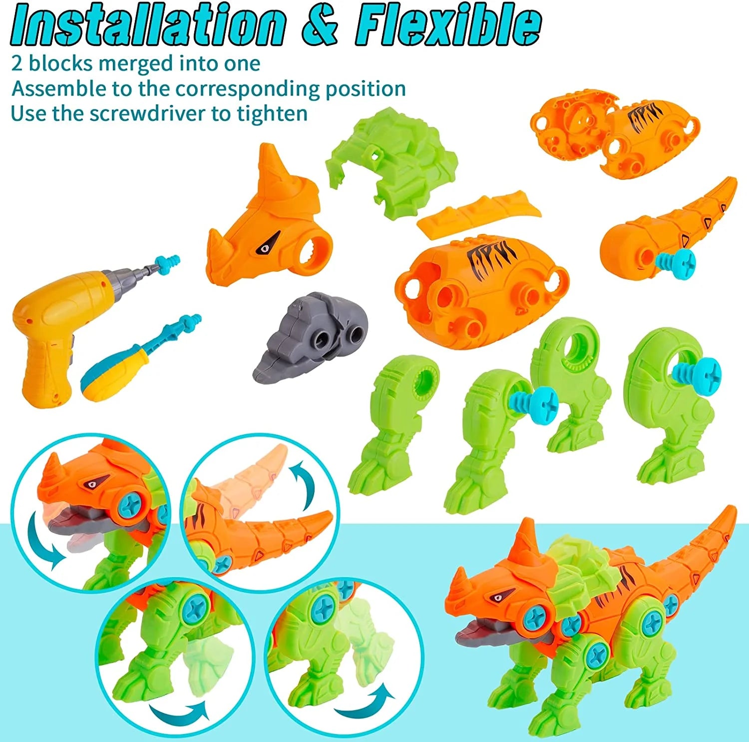 Take Apart Dinosaur Toys with Electric Drill – STEM Construction Building Set for Boys Ages 3–6