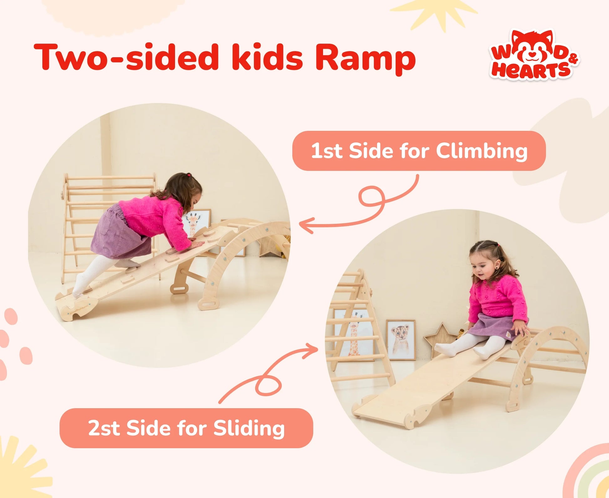 3-in-1 Wooden Climbing Triangle Gym – Montessori Activity Set with Ramp for Toddlers and Babies
