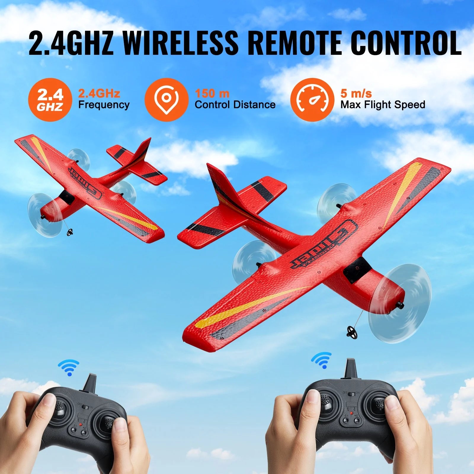 VEVOR RC Airplane Toy – EPP Foam Remote Control Plane with 2.4GHz Controller & 2 Rechargeable Batteries, Durable RC Aircraft for Kids & Beginners