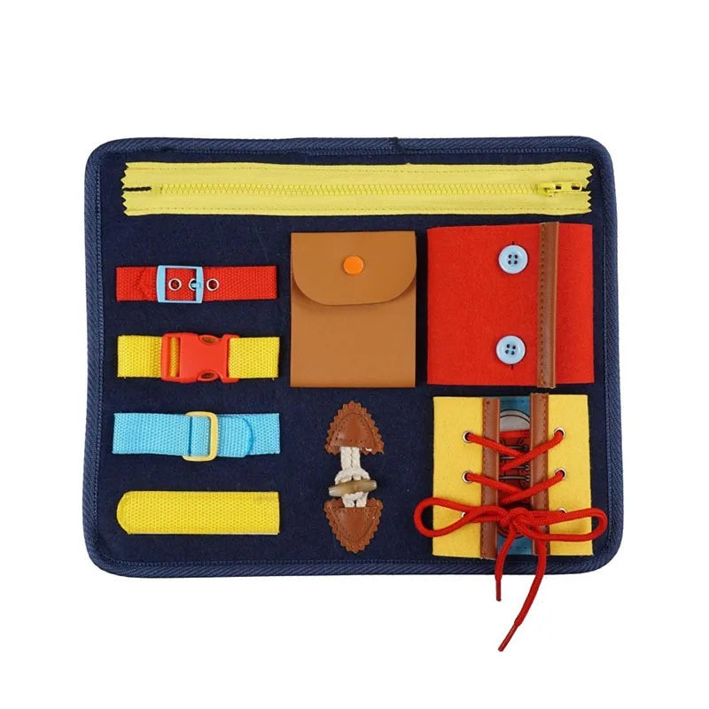 Montessori Busy Board for Toddlers – Buckle Training Sensory Toy for Fine Motor Skill Development