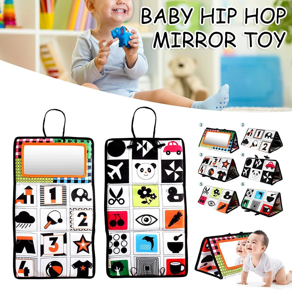 Black & White Tummy Time Mirror Toy – Montessori High Contrast Sensory Toy for Newborn Development