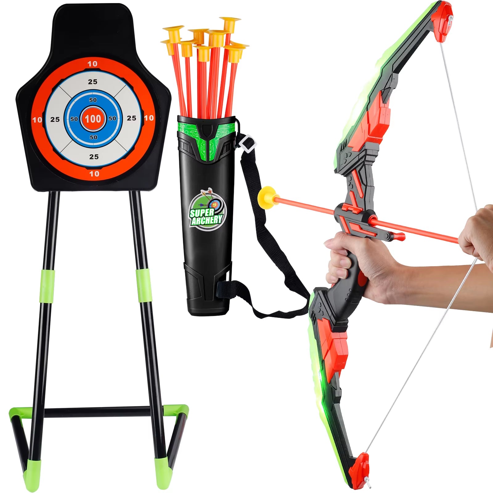 LED Archery Toy Set for Kids – Light-Up Bow & Arrow Kit for Outdoor Play, Parties, and Holiday Gifts