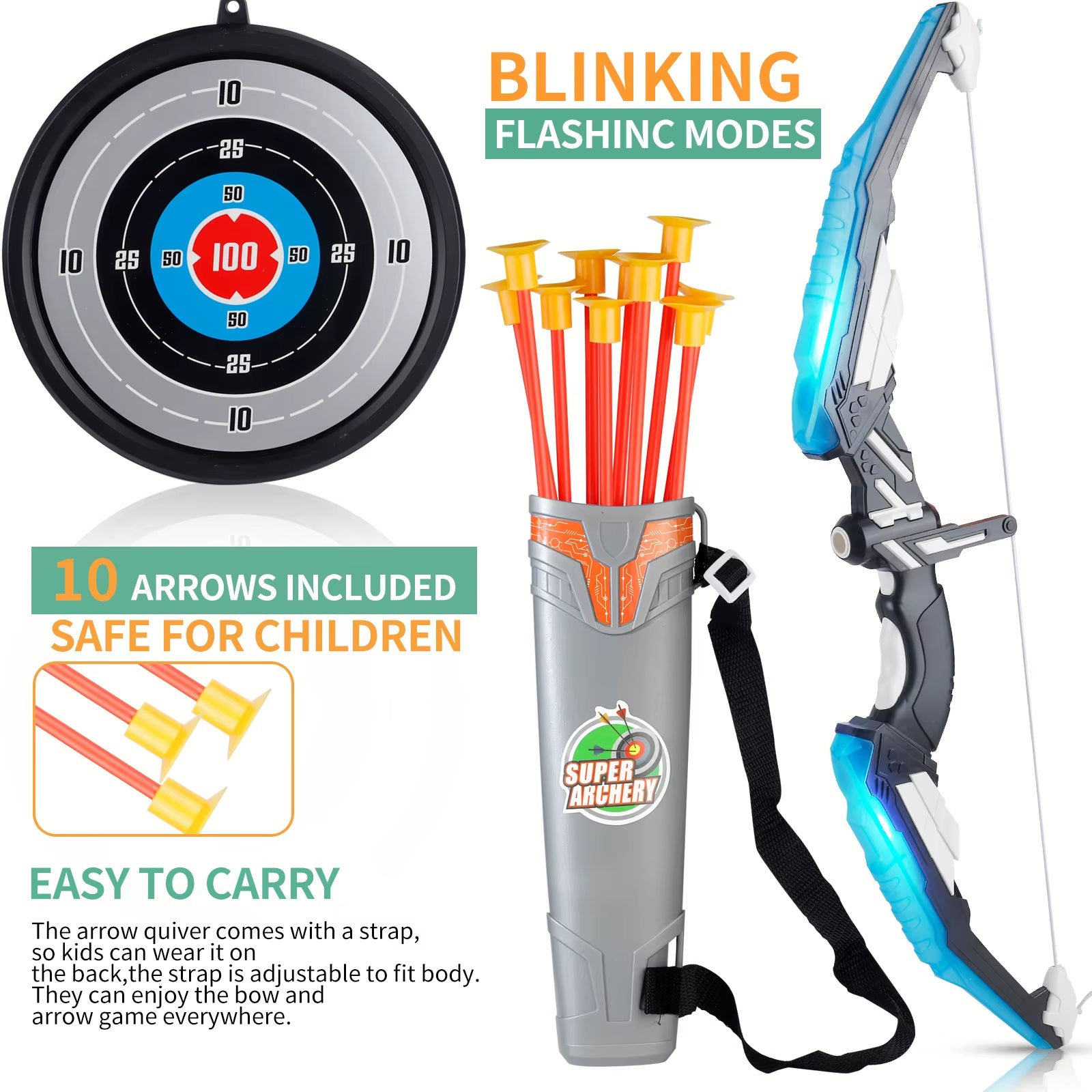 Kids LED Archery Toy Set – Light-Up Bow & Arrow for Hand-Eye Coordination and Indoor/Outdoor Sports Play