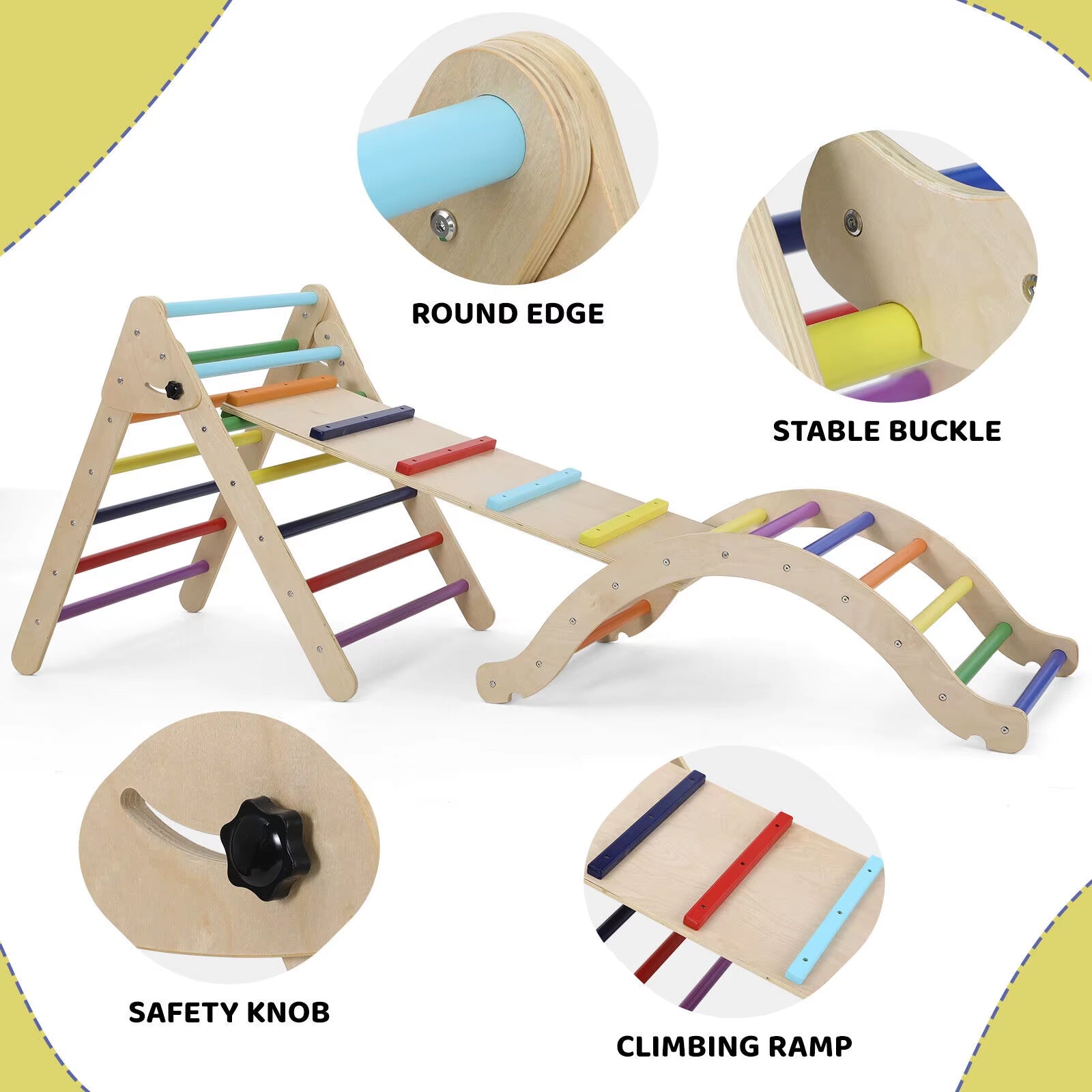 Foldable Wooden Climbing Triangle Ladder Set – 3-in-1 Indoor/Outdoor Montessori Play Gym with Slide & Ramp for Kids