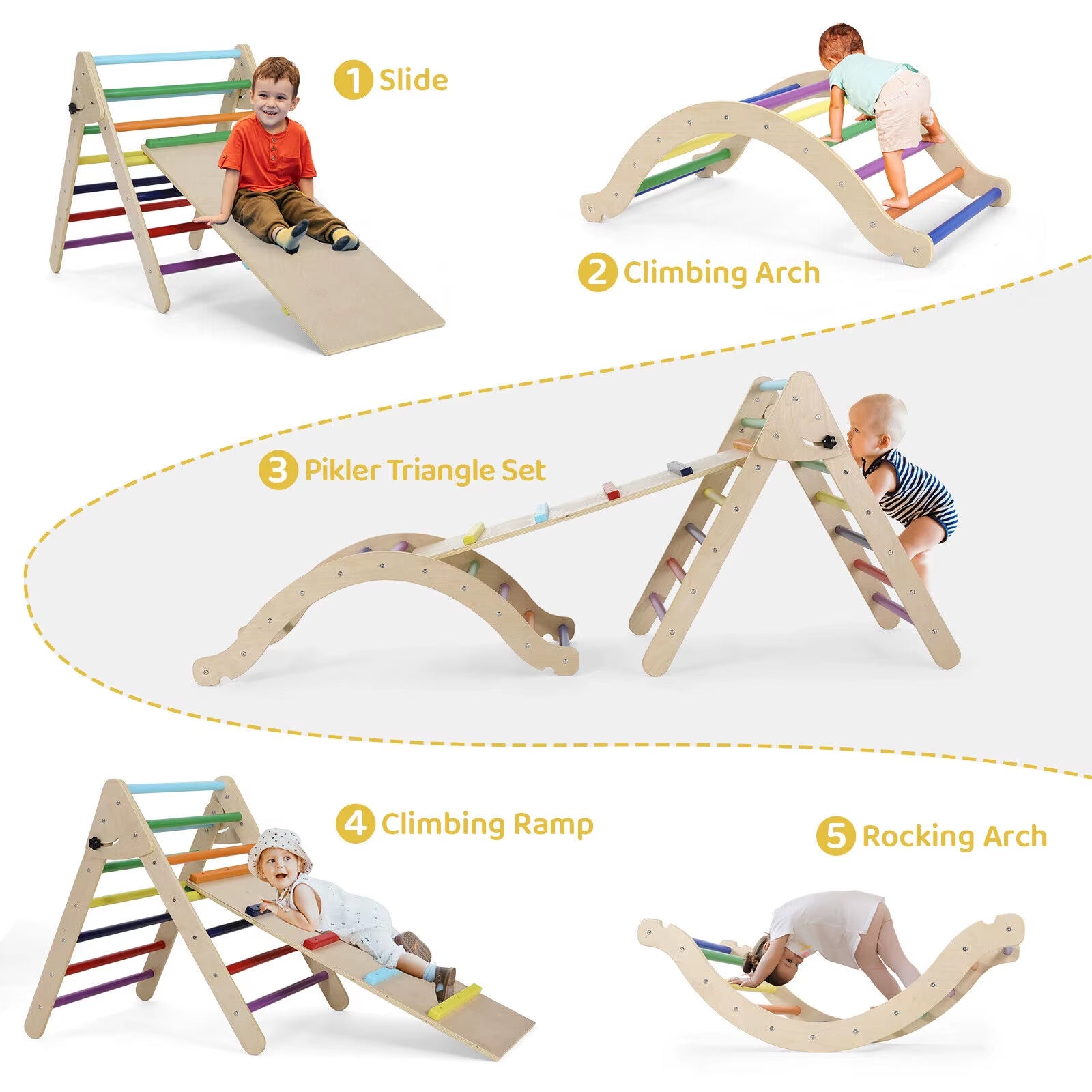 Foldable Wooden Climbing Triangle Ladder Set – 3-in-1 Indoor/Outdoor Montessori Play Gym with Slide & Ramp for Kids