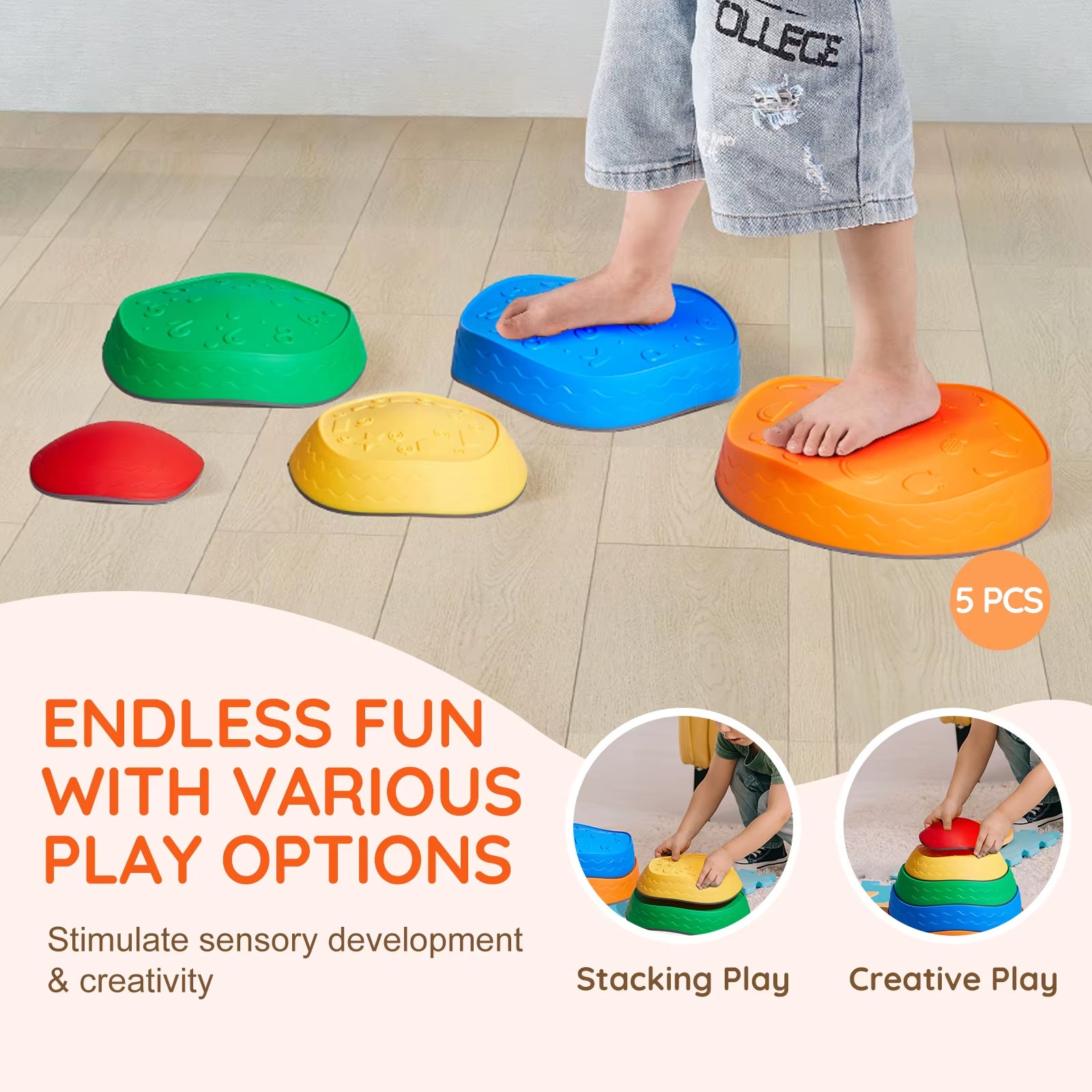 VEVOR 5PCS Balance Stepping Stones for Kids – Montessori Sensory Training & Tactile Play Toy for Parties and Group Games
